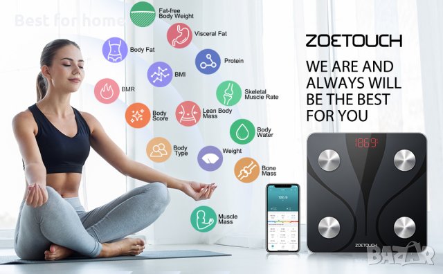 Смарт везна анализатор ZOETOUCH Bluetooth Body Fat Scale, снимка 8 - Други - 42791764