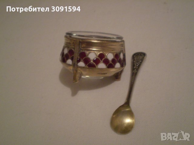Стар Руски горчичник съд за хайвер емайл позлата със мелхио , снимка 7 - Антикварни и старинни предмети - 37850414