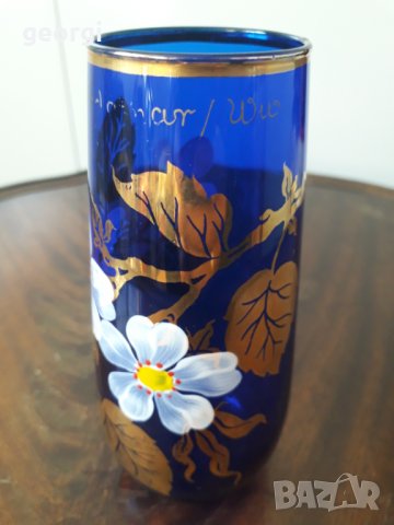 Стъклена цветна ваза с позлата , снимка 2 - Колекции - 31761666