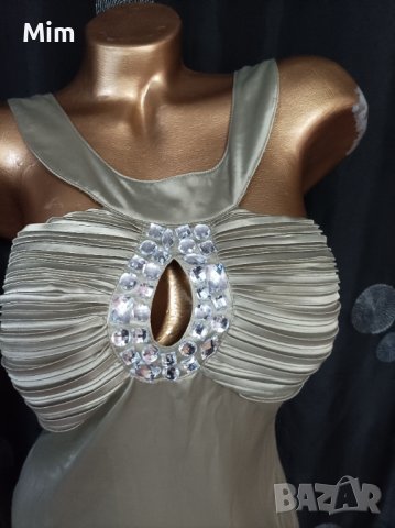 Golden Days S Сатенена рокля със сребристи камъни &, снимка 3 - Рокли - 37726231