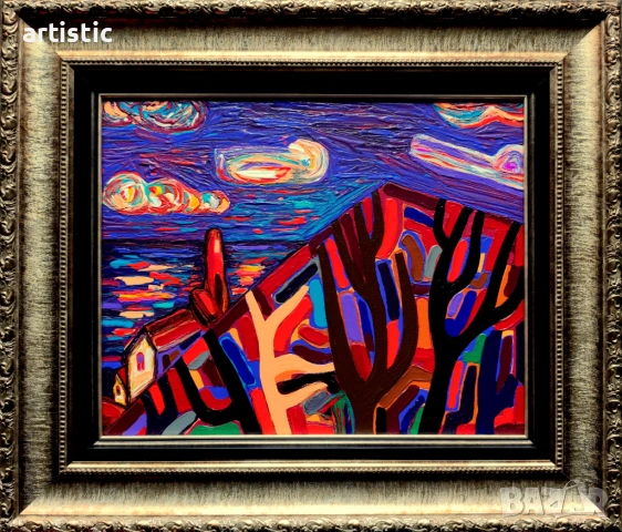 Генко Генков, живописен морски пейзаж с дървета