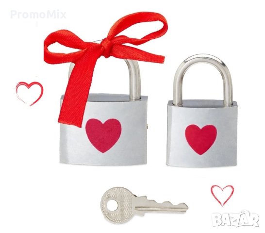 Комплект от 2 броя катинар Relaxdays 10024064 Комплект катинари за влюбени с принт сърце 2 размера, снимка 5 - Други инструменти - 44294755