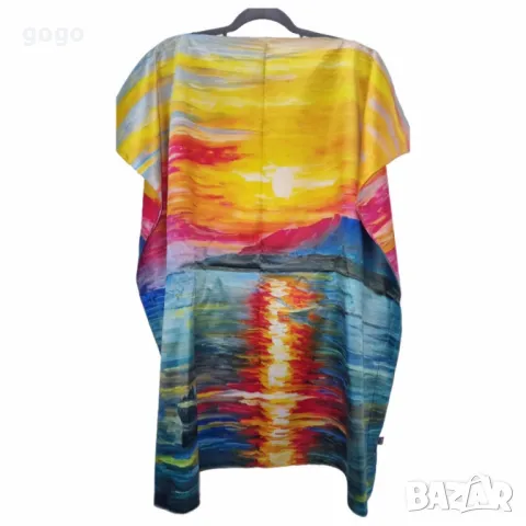 Лятна плажна туника от коприна, с артистични и морски десени