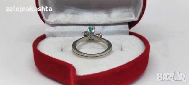 Златен пръстен с Изумруд и брилянти-2,50гр/14кр, снимка 9 - Пръстени - 39790719