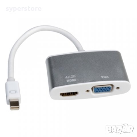 Преходник от Mini DP към VGA и HDMI 4K Roline 12.03.3161 Aдаптер Mini DP to VGA + HDMI 4K, снимка 1 - Кабели и адаптери - 31361436