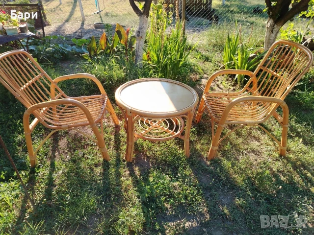 Комплект от два стола и маса от ратан, снимка 2 - Столове - 40134449