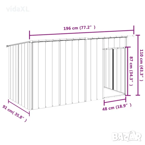 vidaXL Кучешка къща с покрив, антрацит, 196x91x110 см, стомана, снимка 8 - За кучета - 56146283