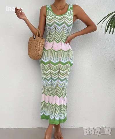 Плетена зелена рокля, снимка 4 - Рокли - 50182272