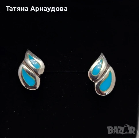 Елегантни сребърни обеци с тюркоаз , снимка 2 - Обеци - 54363211