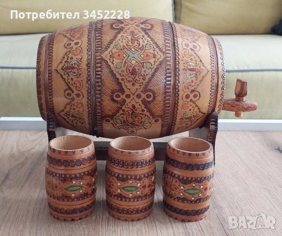 буренце пирографирано ретро с три чашки за ценители 