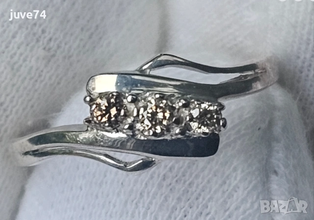 СРЕБЪРЕН ПРЪСТЕН С ДИАМАНТИ  ШАМПАНСКО НЕТРЕТИРАНИ