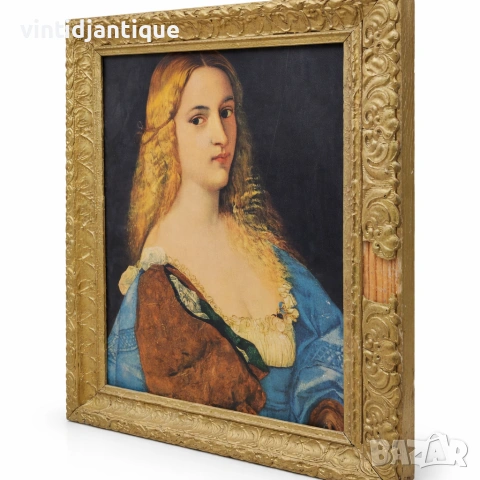 Портрет на Виоланте в златиста масивна декоративна рамка с релефни флорални орнаменти, снимка 2 - Картини - 54113036