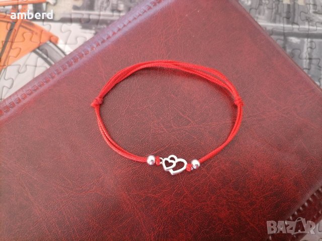 Гривни със сребърни сърчица на конец, снимка 2 - Гривни - 42604443