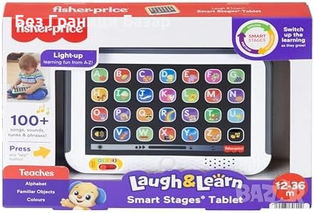 Нов Детски образователен таблет Fisher-Price 100+ звуци и песни 28 бутона UK English за 1-3 години д