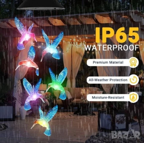 Многоцветна LED соларна лампа Колибри – Елегантно и екологично осветление за вашата градина и тераса