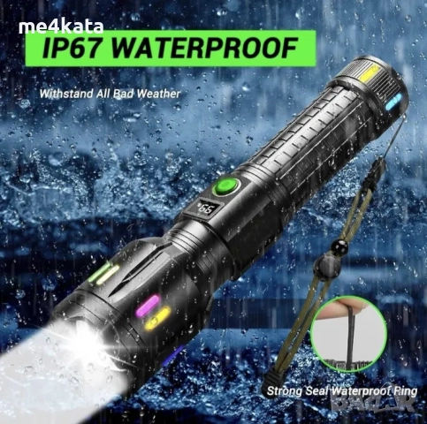 Мощен Алуминиев LED Фенер COBRA CB-G62 – 100W, 1000m Осветяване, 9800mAh Батерия, 5 Режима, USB Заре, снимка 7 - Друга електроника - 52671208