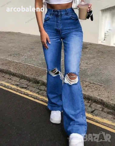 Дамски широки дънки с клош крачоли, 3цвята , снимка 2 - Дънки - 49072189