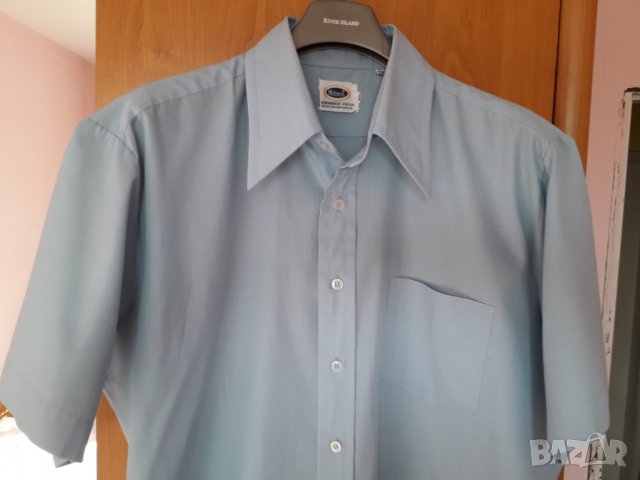 Мъжка риза къс ръкав синя, снимка 2 - Ризи - 29157288