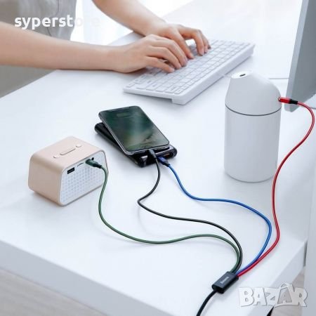 Кабел USB към 2 x Lightning, Micro USB и Type C USB 4 в 1 Baseus CA1T4-A01 1.2m Cable USB 4 in 1, снимка 3 - USB кабели - 38581649