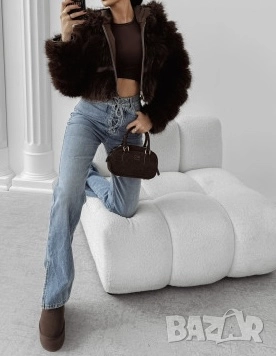 Късо пухено палто с дълъг косъм  кафяво , снимка 7 - Палта, манта - 52844593