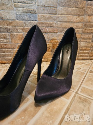 Дамски официални сатенени обувки на тънък ток тъмносини номер 38, снимка 5 - Дамски елегантни обувки - 44246702