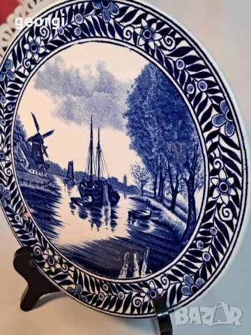 белгийска декоративна порцеланова чиния Boch 32/2, снимка 2 - Декорация за дома - 53155003