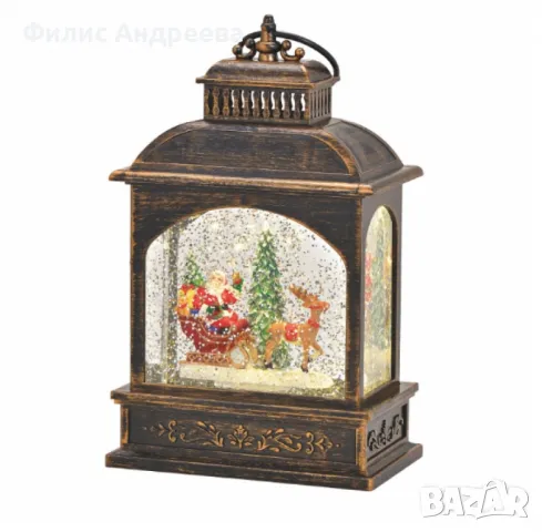 Светещ музикален фенер с Дядо Коледа и вихър от блясък, 21 см, снимка 1