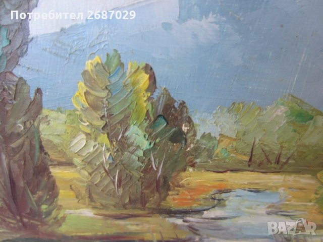маслена картина с рамка 1975 пейзаж подпис, снимка 6 - Картини - 29475402
