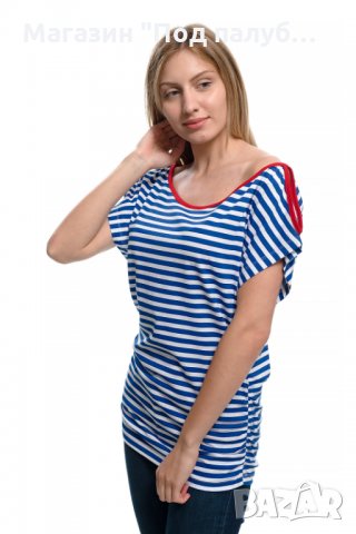 РАЗПРОДАЖБА!!! Нова дамска ефектна моряшка блуза-туника на райе, снимка 8 - Тениски - 30313636