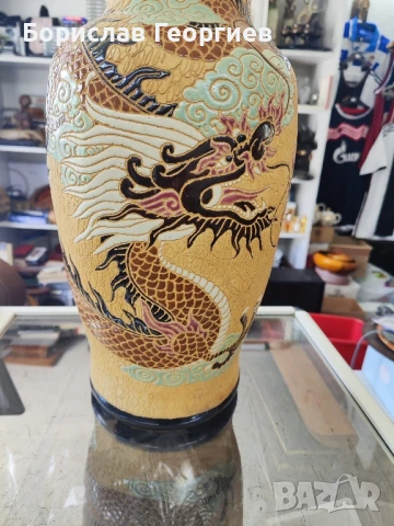 Голяма азиатска ваза с дракони, снимка 2 - Антикварни и старинни предмети - 50858613