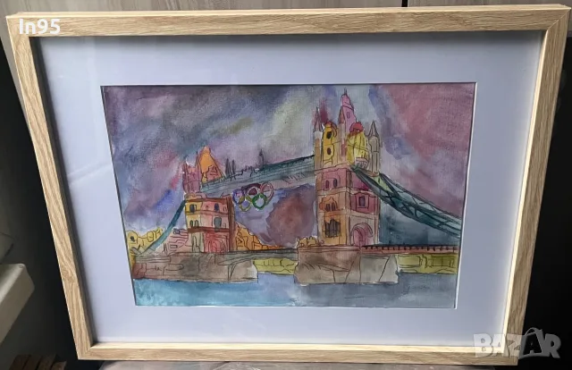 Tower Bridge – оригинална акварелна картина с рамка и паспарту