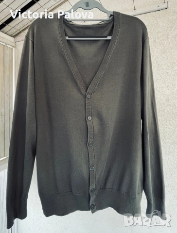 Мъжка памучна жилетка тъмен olive 🫒 – 100% памук, размер L, снимка 7 - Блузи - 54152518