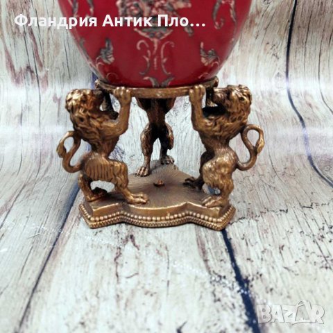 Яйце порцелан и бронз в червено, снимка 4 - Декорация за дома - 42894433