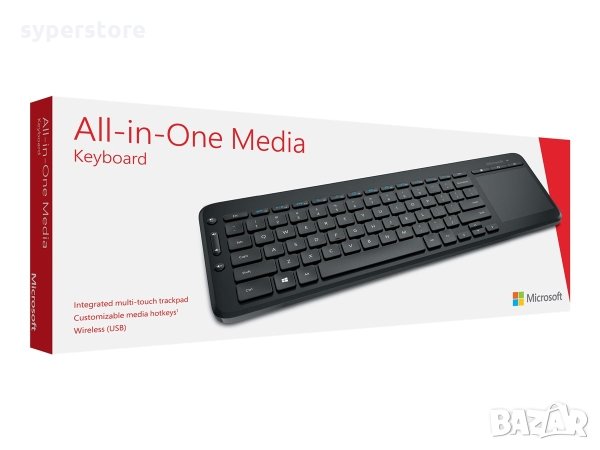 Клавиатура с вграден тъчпад Безжична Microsoft N9Z-00221 All-in-One Media Keyboard, снимка 4 - Клавиатури и мишки - 34885300