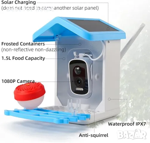  Соларна, смарт хранилка за птици с камера  GUPAY, снимка 6 - За птици - 50217983
