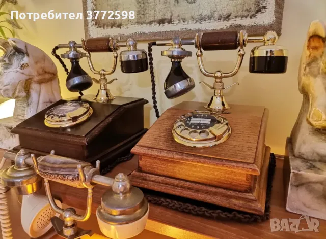 Старинен ретро домашен телефон Post DFeAp 301 от дърво и бронз