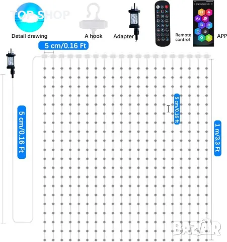 QINER светлини-завеса, 1x1m феерични светлини 400 светодиода, RGBIC, снимка 3 - Лед осветление - 49866138