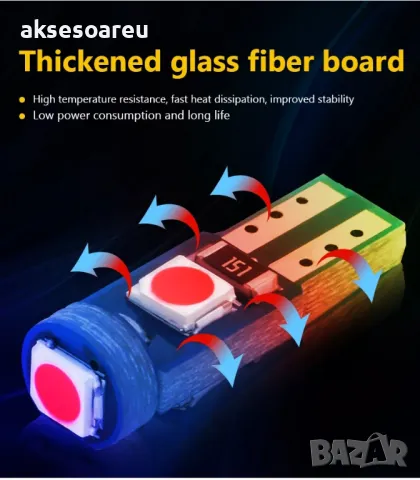 10 бр. малки габаритни крушки за арматурно табло T5 3SMD LED супер ярък 3030 LED вътрешно осветление, снимка 6 - Аксесоари и консумативи - 50385600