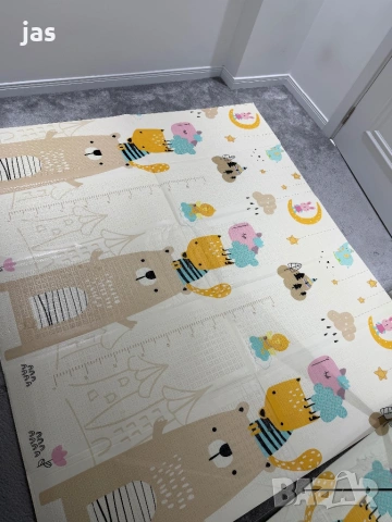 Двулицев образователен килим за игра в бежово - 180х200, снимка 2 - Други - 53883497