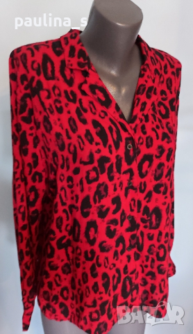 Дизайнерска риза в животински принт в червено Amisu / голям размер , снимка 3 - Ризи - 44583846