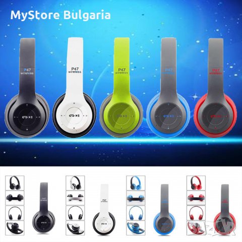 HiFi Безжични Слушалки P47 Wireless, FM Radio, MP3, Micro SD Card, Bluetooth 4.2, Дждж, снимка 5 - Bluetooth слушалки - 30224881