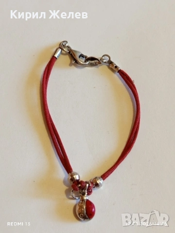 Сребърна гривна с червен конец и висулка КАЛИНКА 🐞 за добър късмет 21101, снимка 5 - Гривни - 53073299