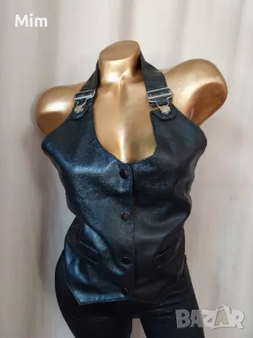 Черен кожен елек 