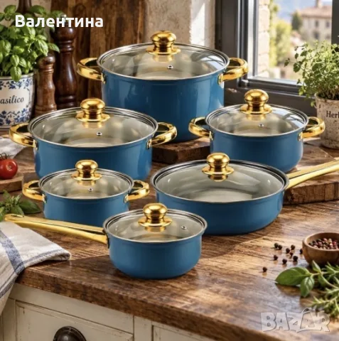 Комплект тенджери и тиган 12 части от неръждаема стомана
