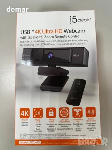j5create 4K Ultra HD уеб камера с 5-кратно цифрово увеличение и два микрофона,дистанционно (JVCU435), снимка 8 - Други - 50592413