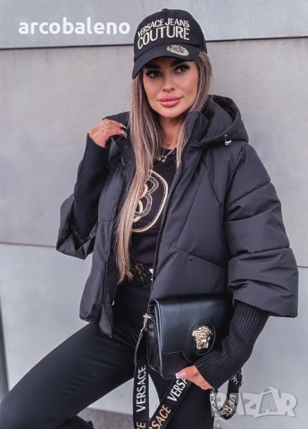 Ватирано дамско яке с качулка и ръкави тип пуловер , снимка 5 - Якета - 51782350