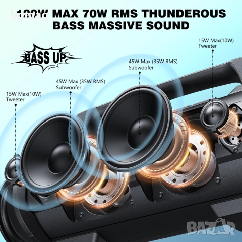 W-King D10 70W, безжична Bluetooth тонколона с безжичен микрофон, снимка 5 - Тонколони - 52069255