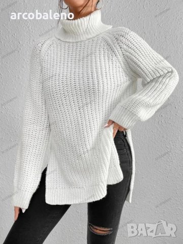 Дамски ежедневен широк пуловер с висока яка и цепка, 5цвята, снимка 4 - Блузи с дълъг ръкав и пуловери - 42911716