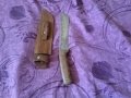 Ловен нож голям  с нов калъф естествена кожа 320х190мм дървена дръжка бряст с точило