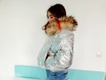 Като ново! Сребристо яке с красива качулка с естествен косъм, снимка 2